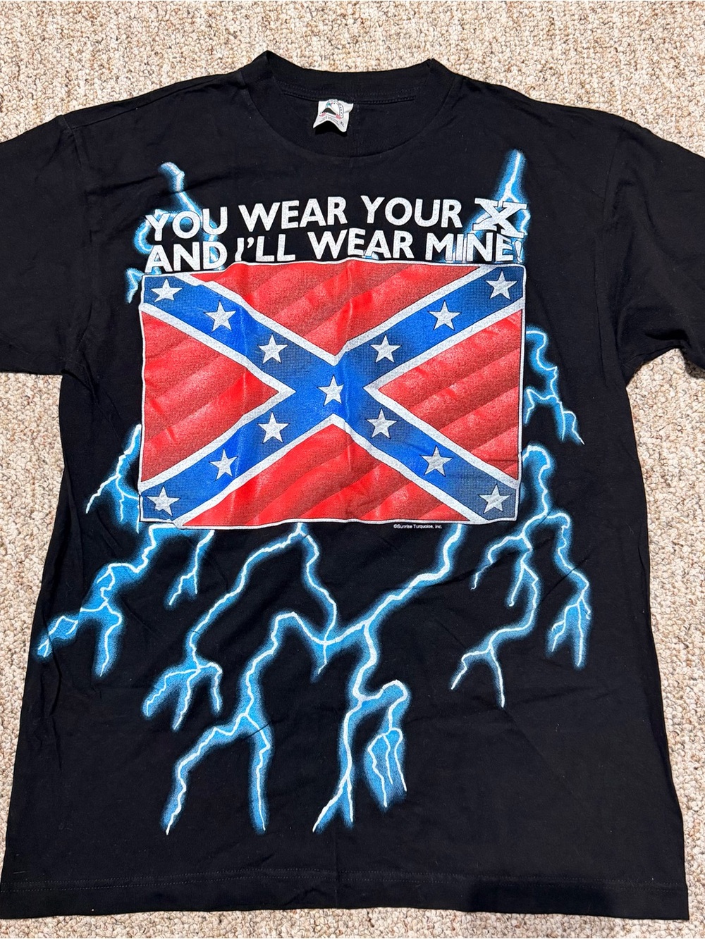 Vintage 90s American Thunder Rebel Flag Lightning Shirt XL